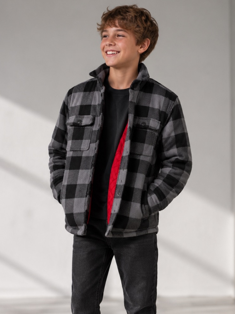 Eddie Bauer | Black and‎ Gray Plaid Kids Shacket/Jacket | Size 14